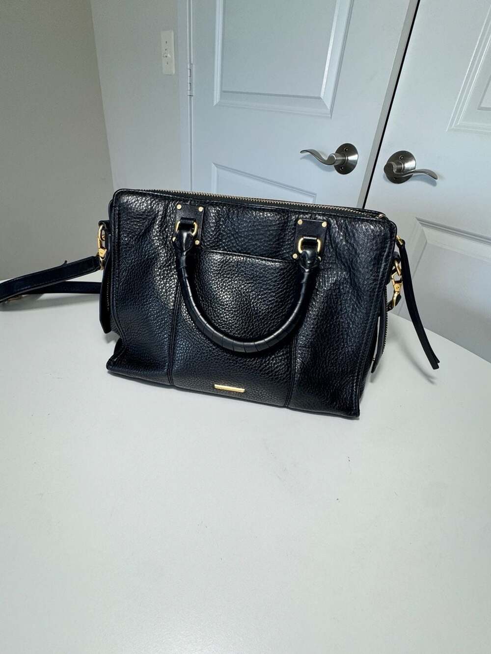 Rebecca Minkoff Mini MAB Black Pebbled Leather Crossbody Satchel Bag - Picture 2 of 9